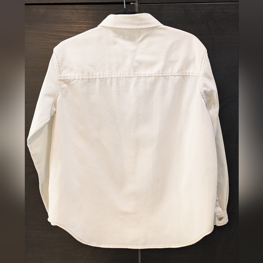American Eagle Outfitters Cream Denim Button-Down Shirt with Chest Pockets - Picture 2 of 7